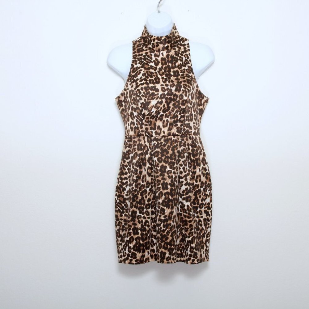 Naven Leopard Print High-Neck Fit & Flare Dress‎